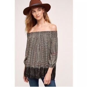 Anthropology Bohemian Off-Shoulder Blouse in Black and Brown